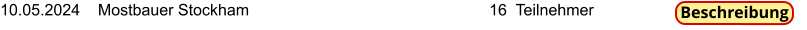 10.05.2024    Mostbauer Stockham                                                      16  Teilnehmer    Beschreibung